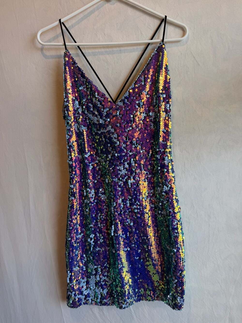 Iridescent Sequin Mini Dress with Crisscross Back